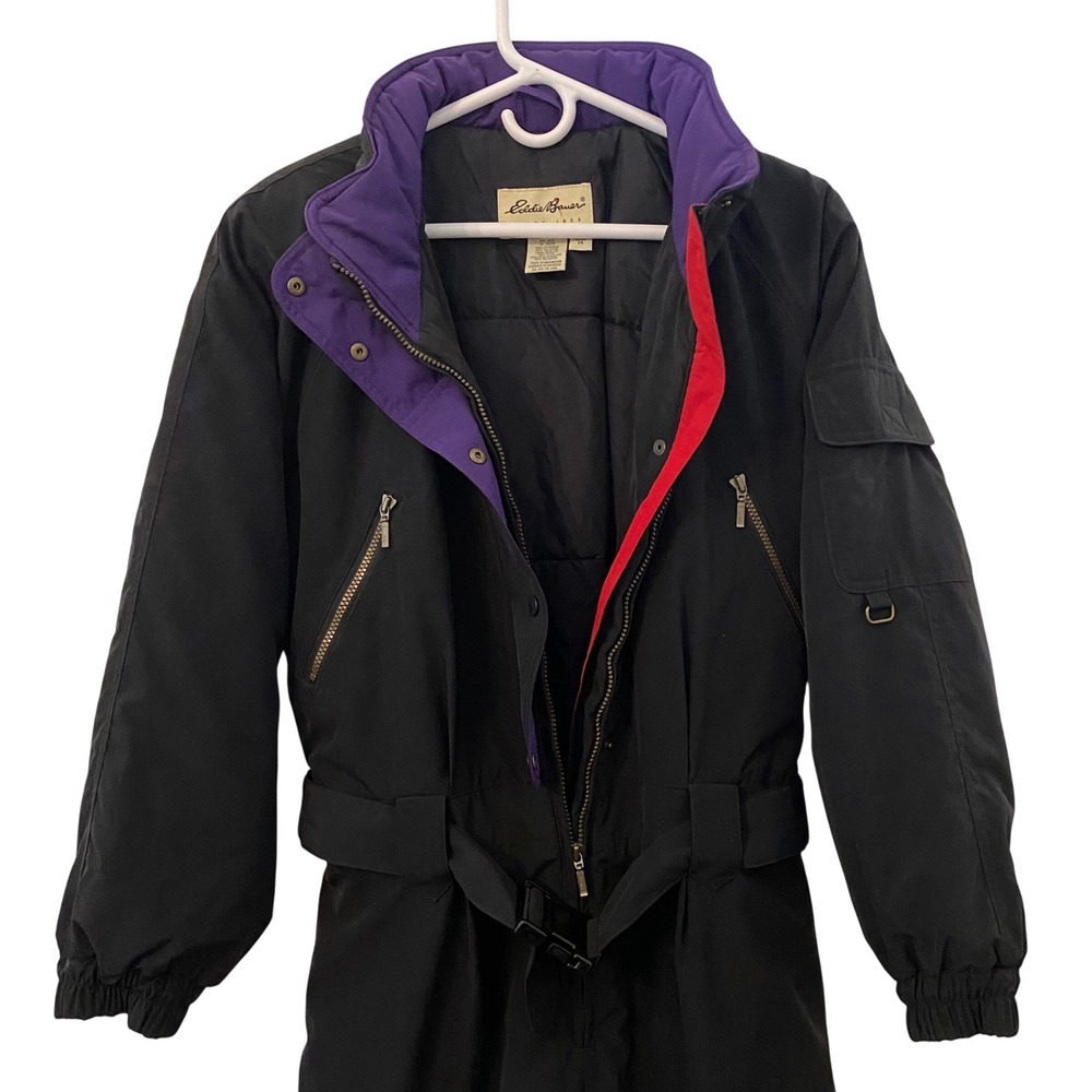 EDDIE BAUER Vintage 90s One-Piece Ski Snow Suit Womens 14 Black, Purple, Retro